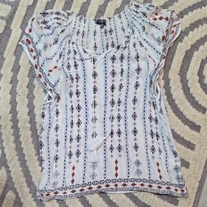 Bohemian White and Blue Patterned Top